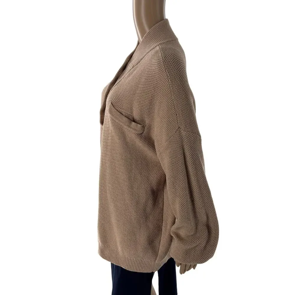 Lunya Tan Cozy Cotton Silk Pocket Henley Pullover Sweater